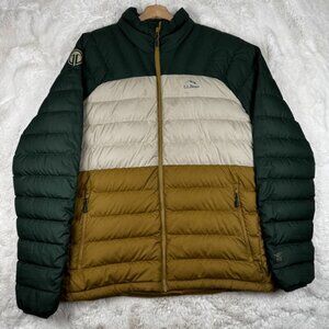 LL Bean Jacket Men's XLT Green Balsam Colorblock Insulated Down Full Zip Pockets
